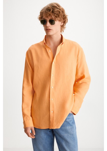 HENDRA Erkek %100 Keten Regular Mandalina Gömlek modelleri