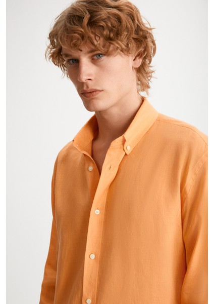 HENDRA Erkek %100 Keten Regular Mandalina Gömlek fırsatları