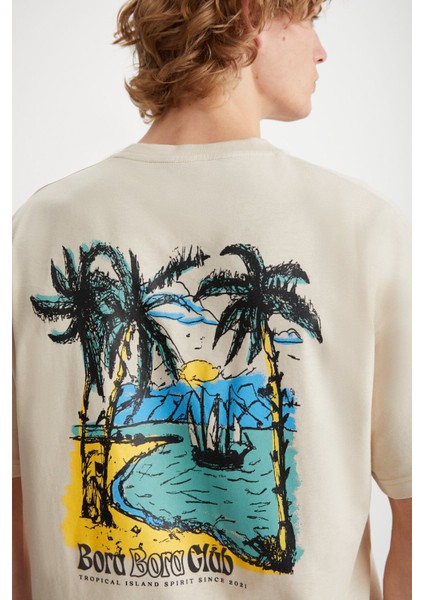 Kaisen Erkek Pamuk kısa Kol Baskılı Regular Fit Bej T-Shirt modelleri