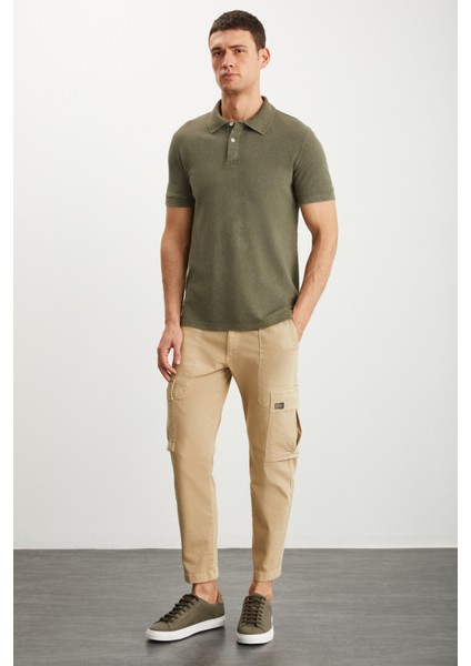 VERNON Erkek Soluk Efektli Haki Polo Yaka T-shirt fiyatları