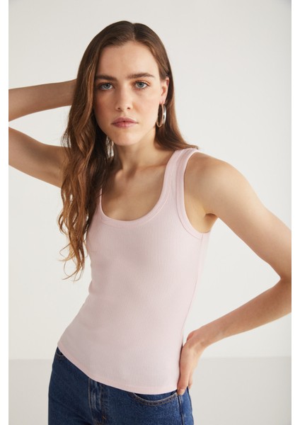 Lıllesol Kadın Fitilli Görünümlü Kalın Askılı Basic Pembe Atlet