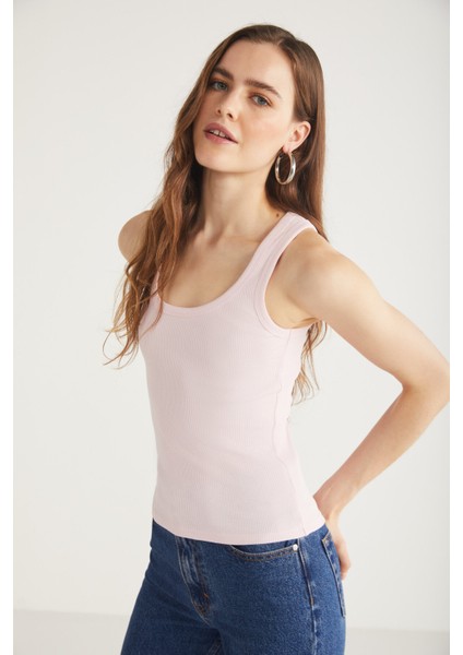 Lıllesol Kadın Fitilli Görünümlü Kalın Askılı Basic Pembe Atlet fırsatları
