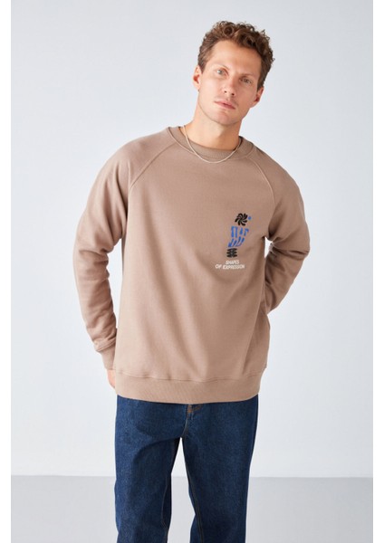 Expressed Erkek Reglan Kol Onu Nakış Ve Baskılı Yumuşacık Kumaşlı Yuvarlak Yakalı Vizon Sweatshirt fırsatları