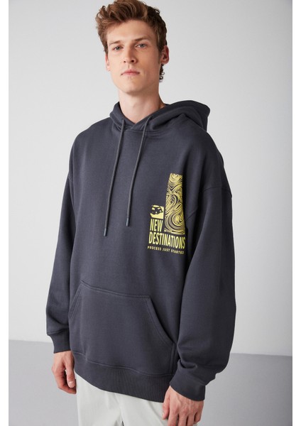 Process Erkek Içi Polarlı Poster Baskılı Kapüşonlu Kordonlu Antrasit Sweatshirt fiyatları