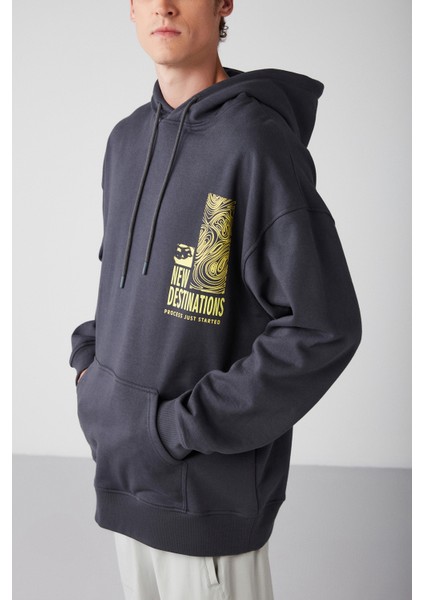 Process Erkek Içi Polarlı Poster Baskılı Kapüşonlu Kordonlu Antrasit Sweatshirt fırsatları