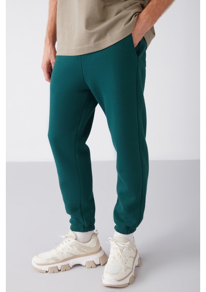 Inside Erkek Regular Fit Yumuşacık Kumaşlı Beli Paçası Lastıkli Yeşil Eşofman Altı