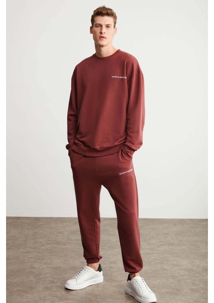 Marshall Erkek Pamuklu Içi Polarlı Nakışlı Relaxed Bordo Eşofman Takımı modelleri