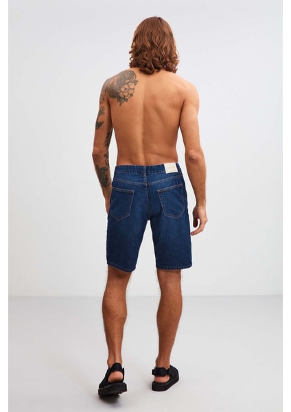 Ruınas Erkek Relaxed Kalıp Denim Koyu Mavi Şort