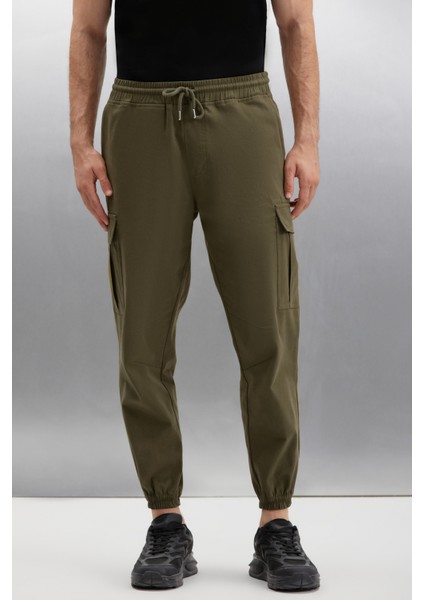 Cargo Erkek Dokuma Kargo Cepli Beli Ve Paçası Lastikli Haki Pantolon