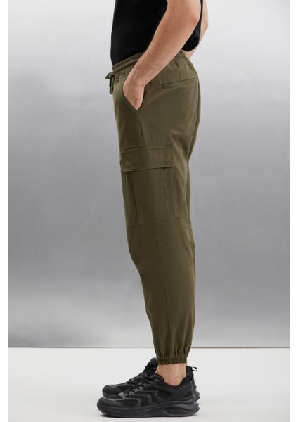 Cargo Erkek Dokuma Kargo Cepli Beli Ve Paçası Lastikli Haki Pantolon modelleri
