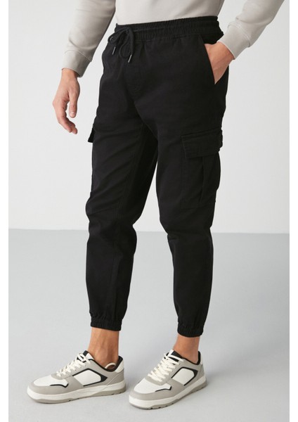Cargo Erkek Dokuma Kargo Cepli Beli Ve Paçası Lastikli Siyah Pantolon modelleri