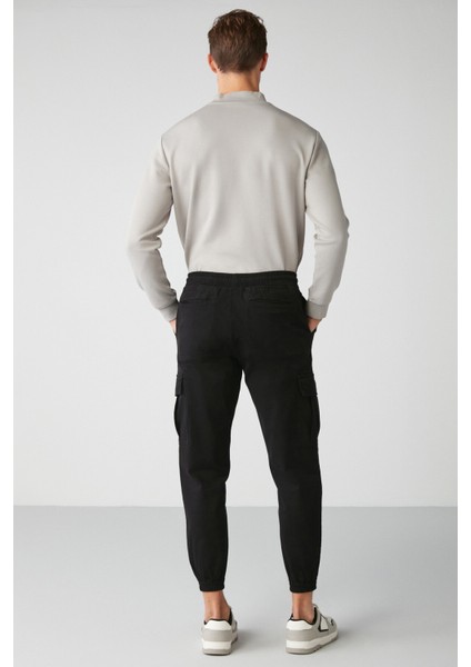 Cargo Erkek Dokuma Kargo Cepli Beli Ve Paçası Lastikli Siyah Pantolon