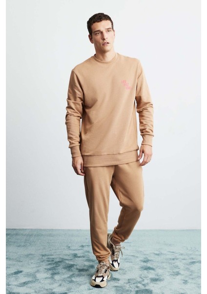 Franklın Erkek Regular Fit Baskılı Içi Polarsız Kahverengi Sweatshirt fiyatları