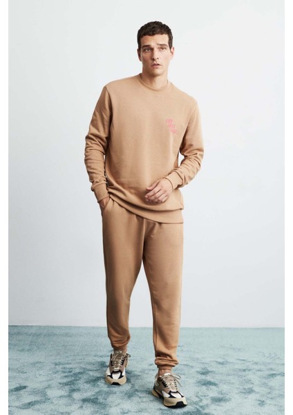 Franklın Erkek Regular Fit Baskılı Içi Polarsız Kahverengi Sweatshirt indirimleri