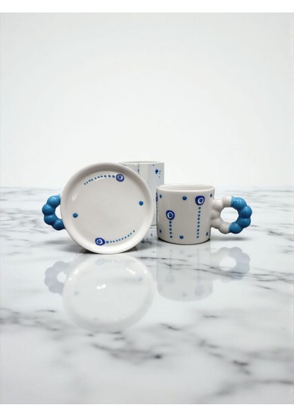 Seramik El Yapımı Nazar Burgu Kulplu Double Kahve Fincanı 2'li Takım fiyatları