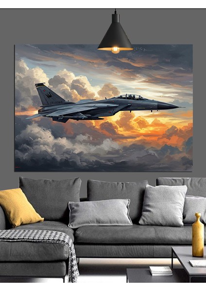 Gökyüzünde Hızla Uçan Savaş Uçağı Dekoratif Kanvas - Mdf Ahşap Tablo