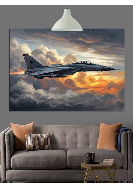 Gökyüzünde Hızla Uçan Savaş Uçağı Dekoratif Kanvas - Mdf Ahşap Tablo fiyatları