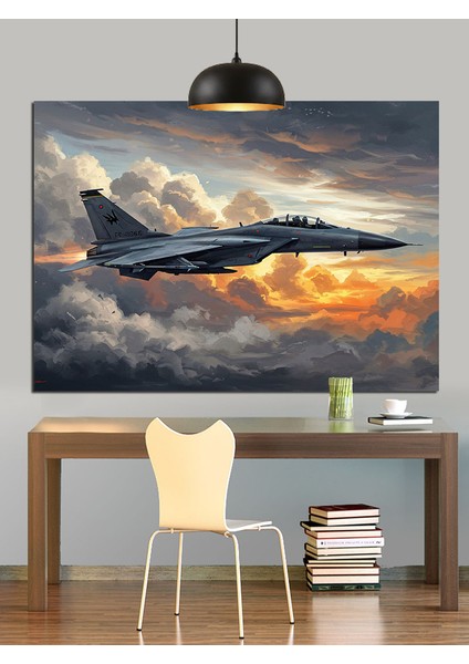 Gökyüzünde Hızla Uçan Savaş Uçağı Dekoratif Kanvas - Mdf Ahşap Tablo modelleri