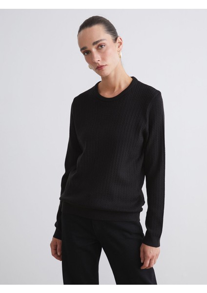 Yeni Sezon Bisiklet Yaka Kendinden Desenli Kadın Triko Kazak