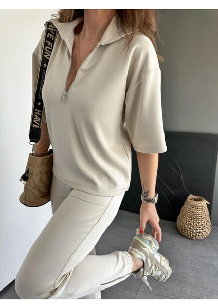 Gri Yaka ve Paçası Fermuarlı Takım modelleri