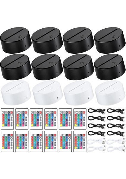 12 Paket 3D Gece LED Işık Lambası Taban 16 Renk LED Işık Ekran Tabanı Akrilik ve Reçine Camı Için Uzaktan Kumanda (Yurt Dışından)