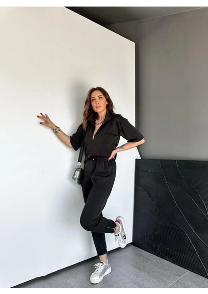 Gri Yaka ve Paçası Fermuarlı Takım