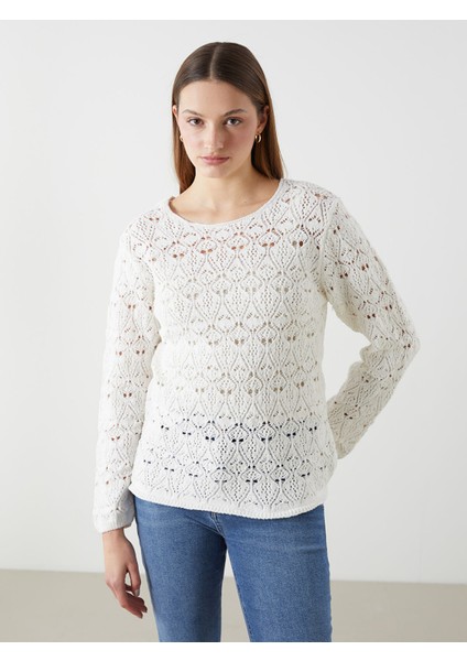 Yeni Sezon Bisiklet Yaka Ajurlu Kadın Triko Kazak