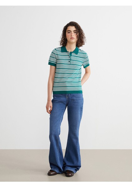Yeni Sezon Polo Yaka Çizgili Kadın Triko Kazak fiyatları
