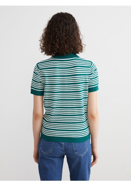 Yeni Sezon Polo Yaka Çizgili Kadın Triko Kazak fırsatları