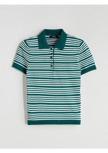 Yeni Sezon Polo Yaka Çizgili Kadın Triko Kazak indirimleri