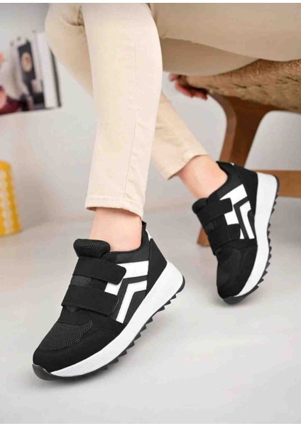 Ortopedik Siyah Cırtlı Hava Alan Esnek Kaymaz Taban Günlük Snakers Unisex Spor Ayakkabı