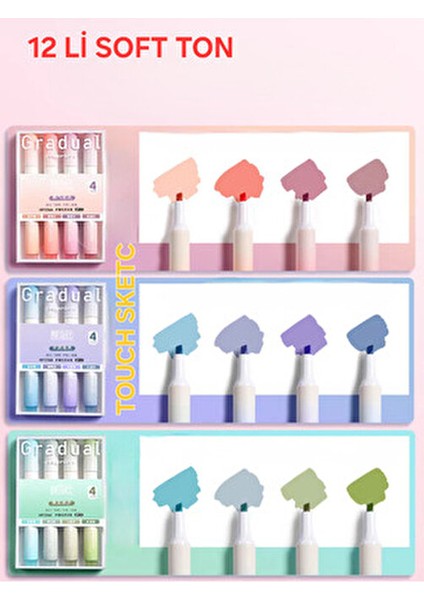 12'li Soft Renkler Gradual Fosforlu Kalem Seti 4'lü Paketler ile Yaratıcılığınızı Artırın modelleri