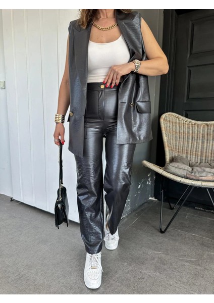 Kumaş Takım Keten Kaplama Yelek Pantolon Takım Siyah modelleri