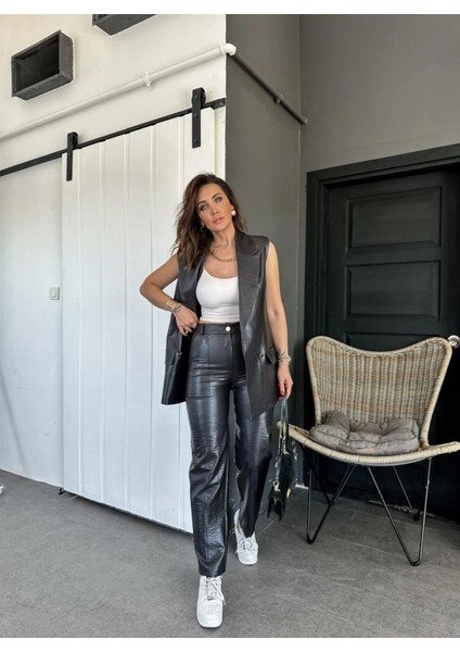 Kumaş Takım Keten Kaplama Yelek Pantolon Takım Siyah fırsatları