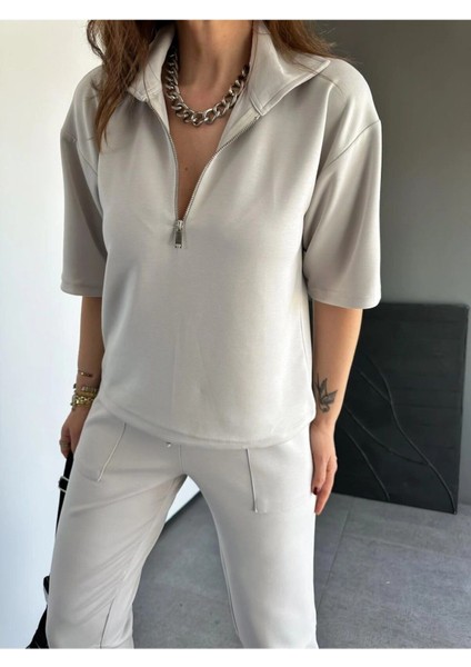 Gri Yaka ve Paçası Fermuarlı Takım fiyatları