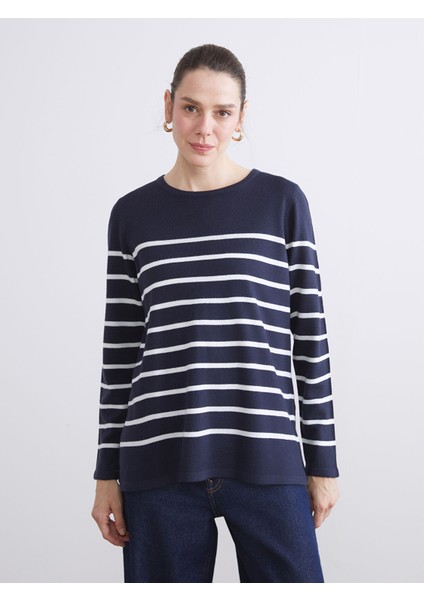 Yeni Sezon Bisiklet Yaka Çizgili Kadın Triko Kazak