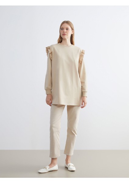 Yeni Sezon Bisiklet Yaka Fırfırlı Kadın Sweatshirt Tunik fiyatları