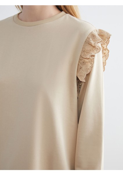 Yeni Sezon Bisiklet Yaka Fırfırlı Kadın Sweatshirt Tunik modelleri