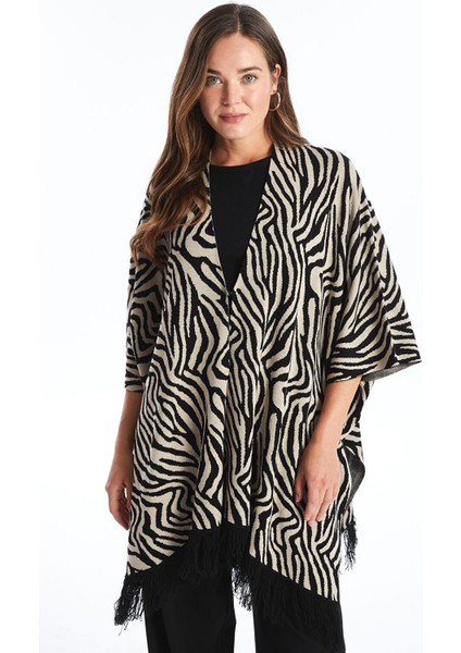 Yeni Sezon Şal Yaka Desenli Oversize Kadın Triko Panço fiyatları