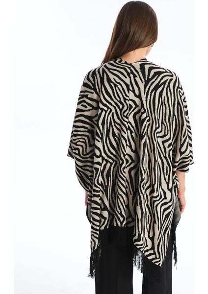 Yeni Sezon Şal Yaka Desenli Oversize Kadın Triko Panço indirimleri