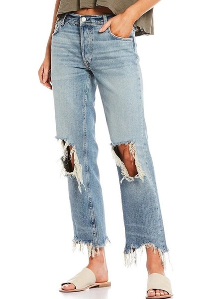 Yırtık Eskitilmiş Detaylı Boru Paça Kot Pantolon