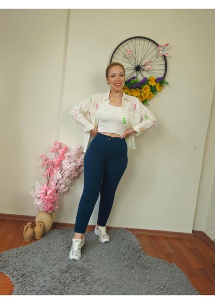 Krep Kumaş Yeşil Dar Paça Pantolon