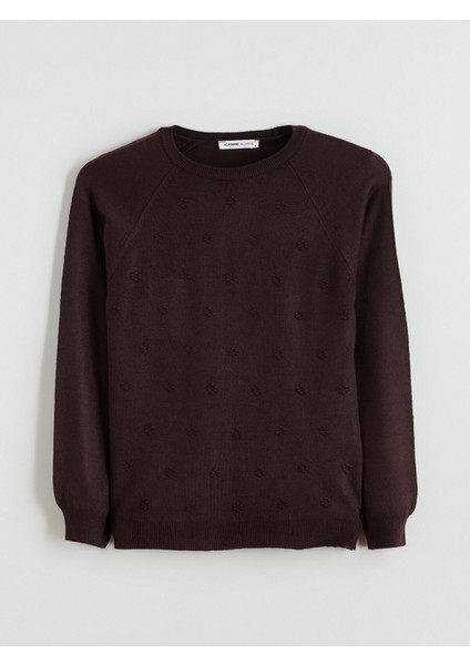 Yeni Sezon Bisiklet Yaka Çiçekli Kadın Triko Kazak