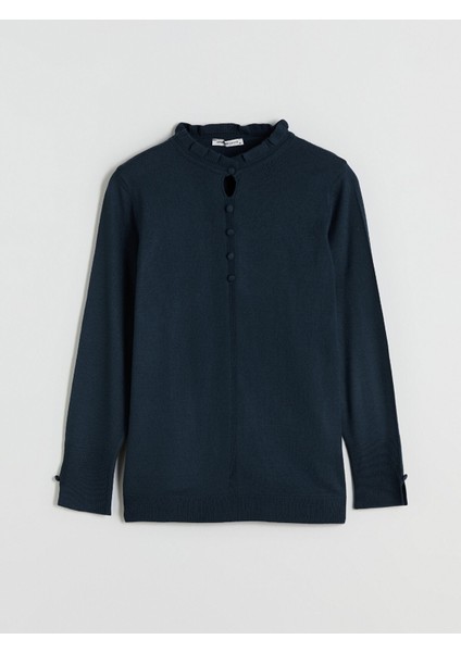 Yeni Sezon Fırfırlı Dik Yaka Kadın Triko Kazak indirimleri