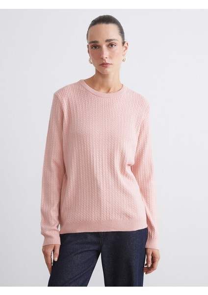 Yeni Sezon Bisiklet Yaka Kendinden Desenli Kadın Triko Kazak