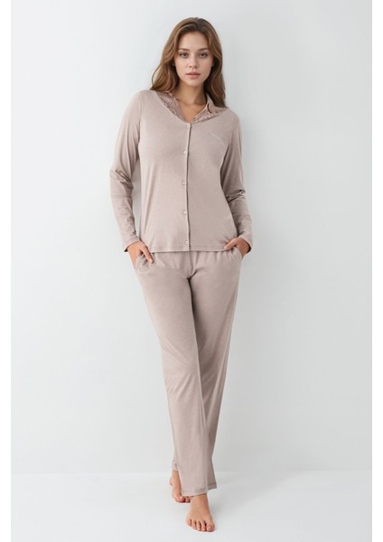 Kadın Giyim Uzun Kol Pamuklu & Modal Gömlek Pijama Takımı (Çorap Hediyeli) L1.PC.911.6.001 fırsatları