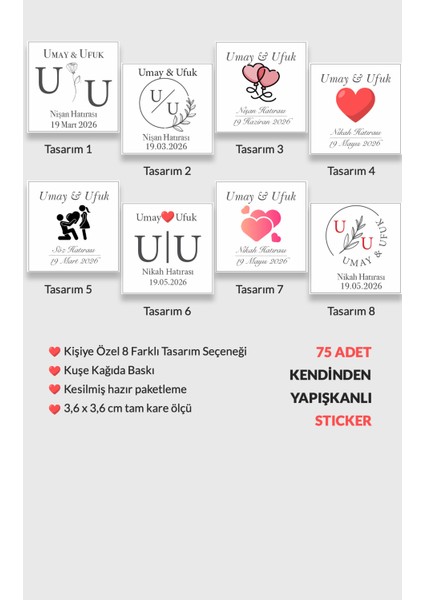 Kişiye Özel Çikolata Etiketi Düğün, Nişan, Söz, Kına, Baby Shower, Doğum Günü Sticker 75 Adet