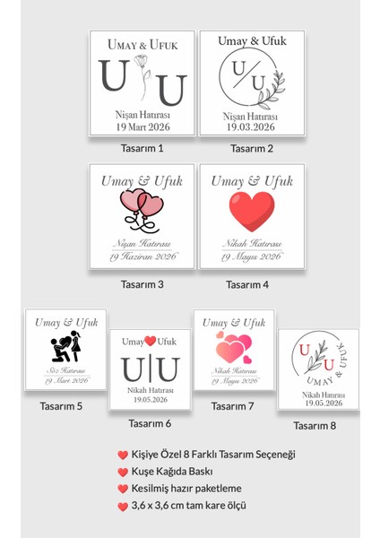 Kişiye Özel Çikolata Etiketi Düğün, Nişan, Söz, Kına, Baby Shower, Doğum Günü Sticker 75 Adet fiyatları