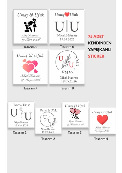 Kişiye Özel Çikolata Etiketi Düğün, Nişan, Söz, Kına, Baby Shower, Doğum Günü Sticker 75 Adet fırsatları