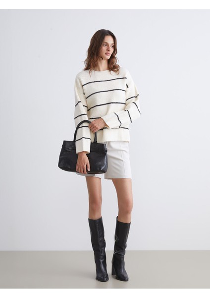 Yeni Sezon Bisiklet Yaka Çizgili Oversize Kadın Triko Kazak fiyatları